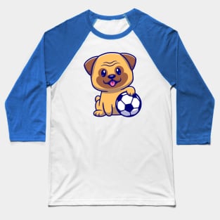 Cute Pug Dog Playing Ball Cartoon Baseball T-Shirt